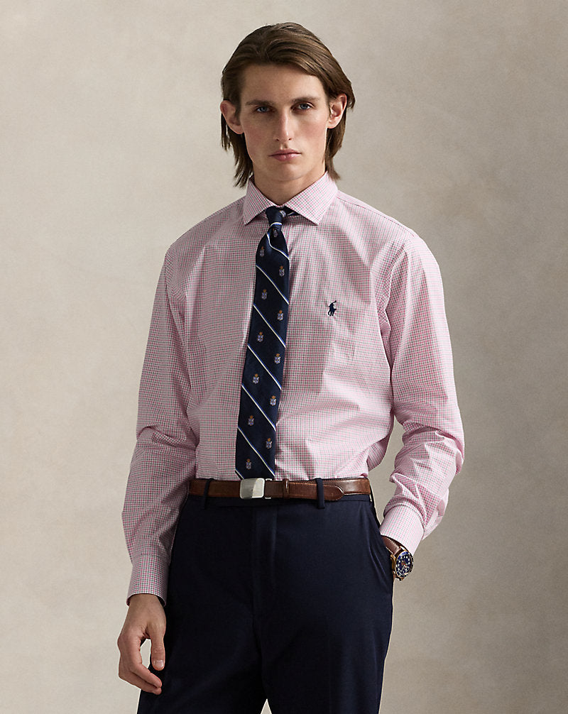 Custom Fit Checked Poplin Shirt White Belaire Pink