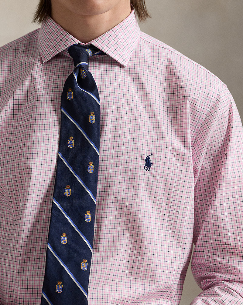 Custom Fit Checked Poplin Shirt White Belaire Pink
