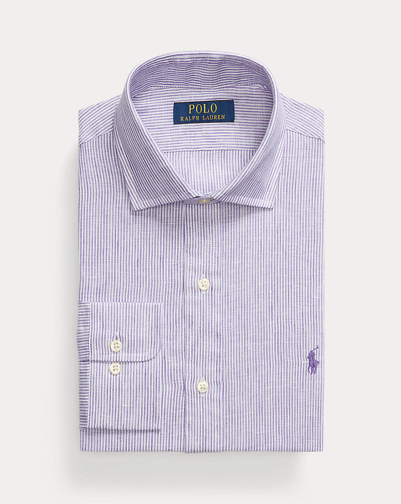Custom Fit Striped Linen Shirt Spring Violet White