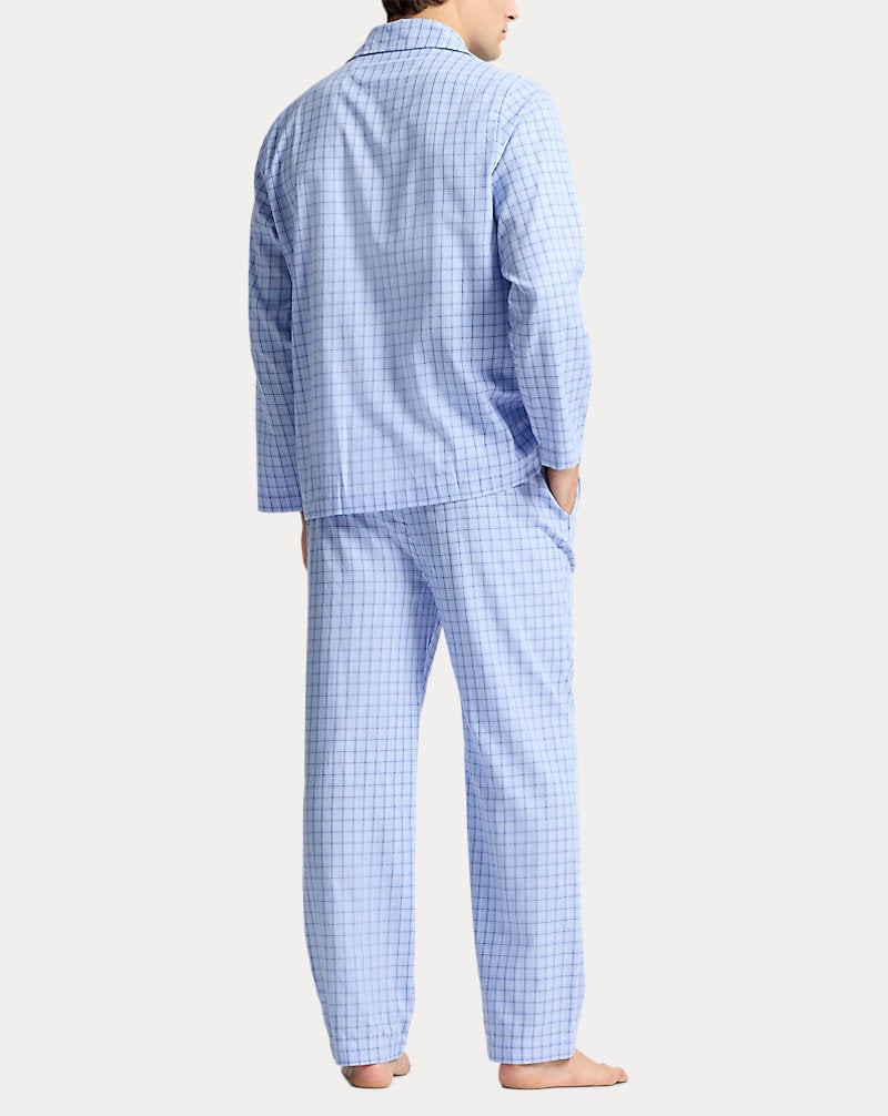 Monogram-Print Cotton Pyjama Set Blueplaid