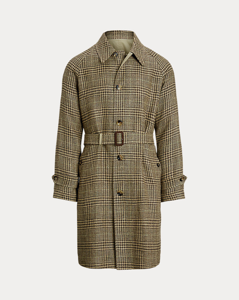 Reversible Tweed-Poplin Topcoat Tan/Brown And Green Deco