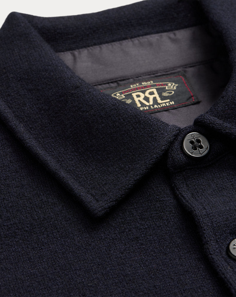 Birdseye Jacquard Wool Workshirt Jumper Navy