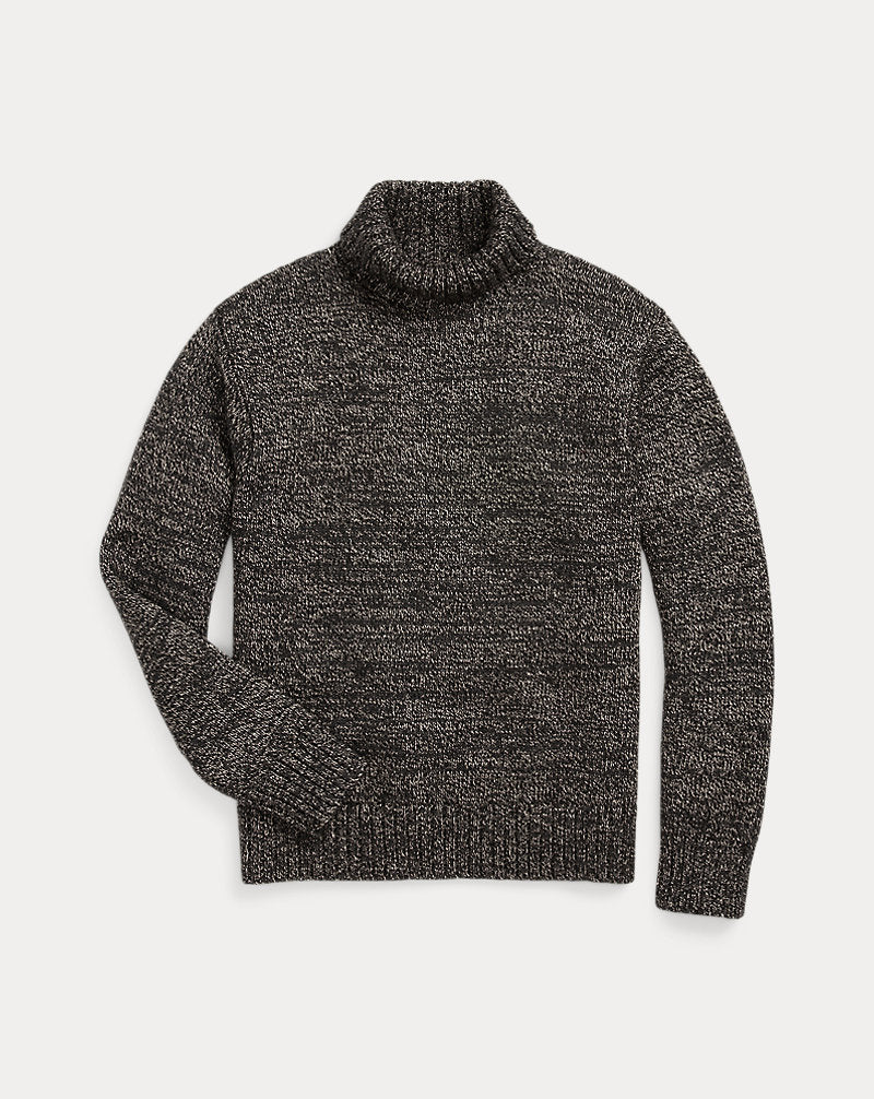 Marled Wool-Blend Roll Neck Jumper Black/Cream Marl