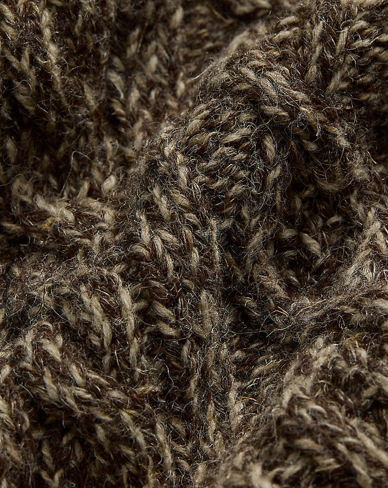 Marled Aran-Knit Shawl Cardigan Brown/Cream Marl