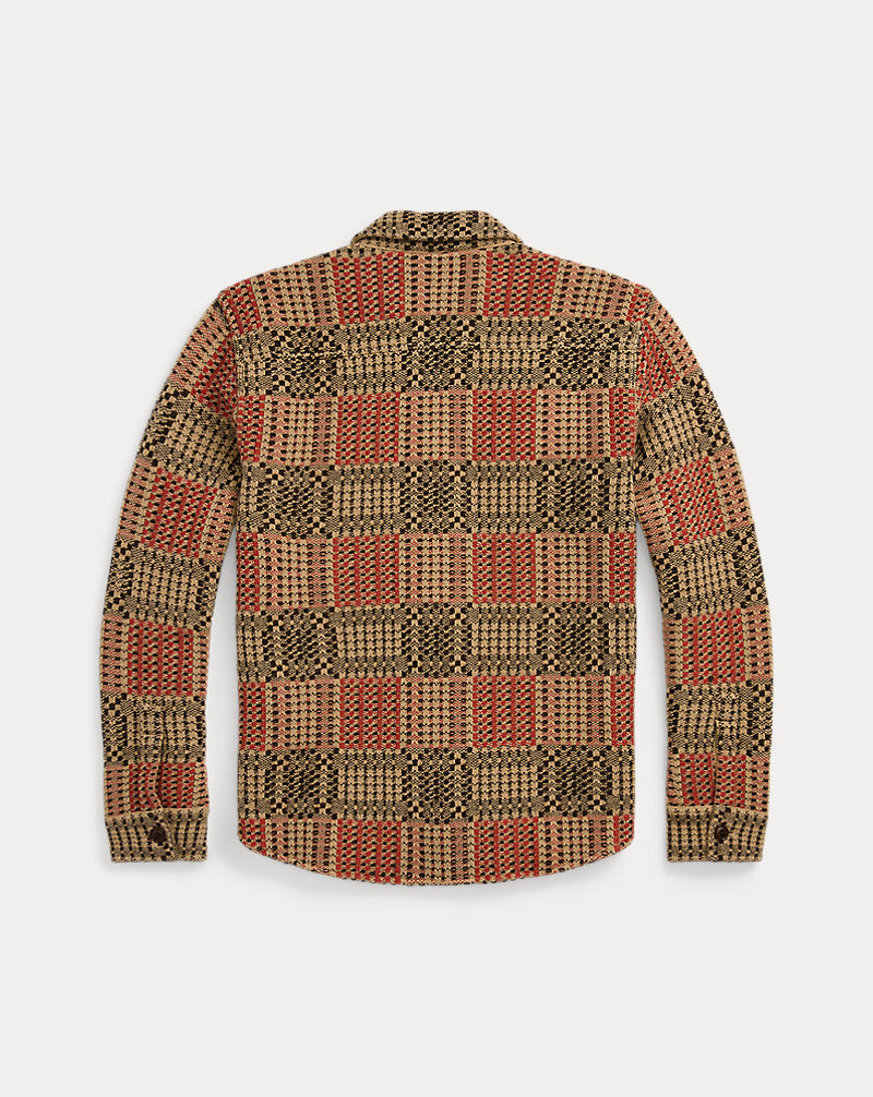 Wool Jacquard Overshirt Jumper Red/Black/Tan