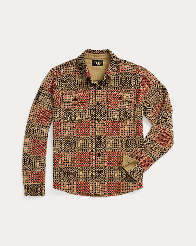 Wool Jacquard Overshirt Jumper Red/Black/Tan