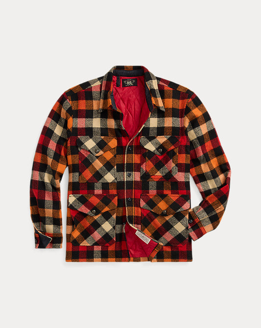 Kariertes Woll-Overshirt Rot/Orange Multi