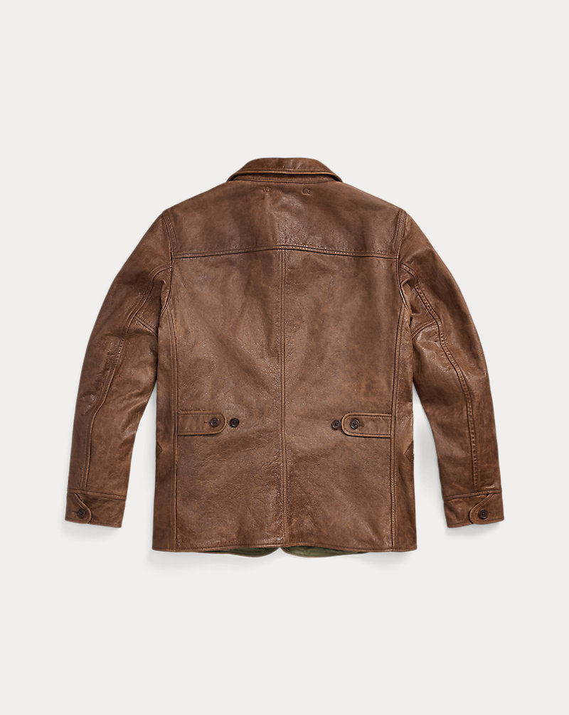 Leather Car Coat Vintage Tan