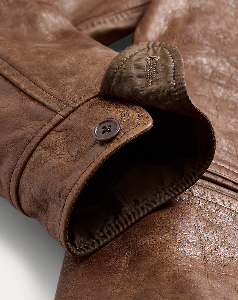 Leather Car Coat Vintage Tan