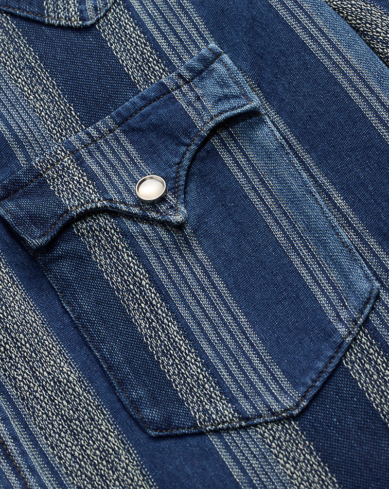 Slim Fit Indigo Striped Western Shirt Indigo/Multi