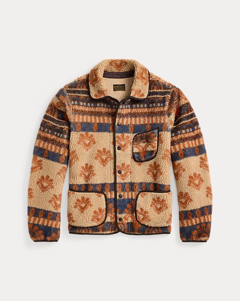 Wool-Blend Pile Fleece Jacket Orange/Multi