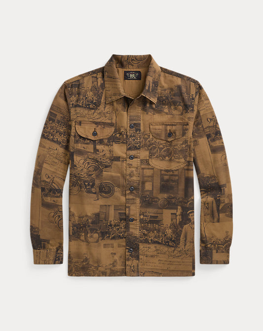 Fotodruck Twill-Arbeitshemd Tan Multi