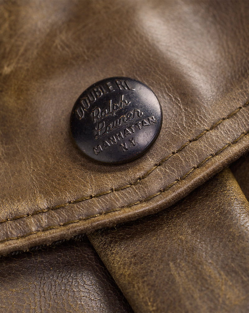 Hand-Distressed Leather Overshirt Black Over Brown