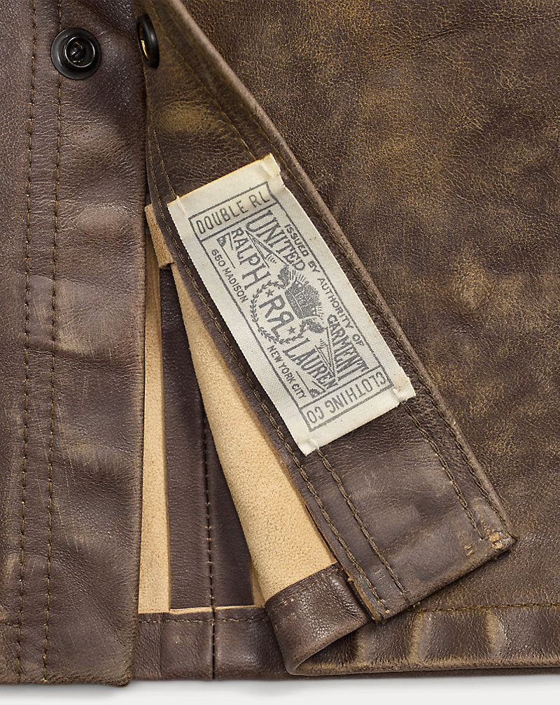 Hand-Distressed Leather Overshirt Black Over Brown