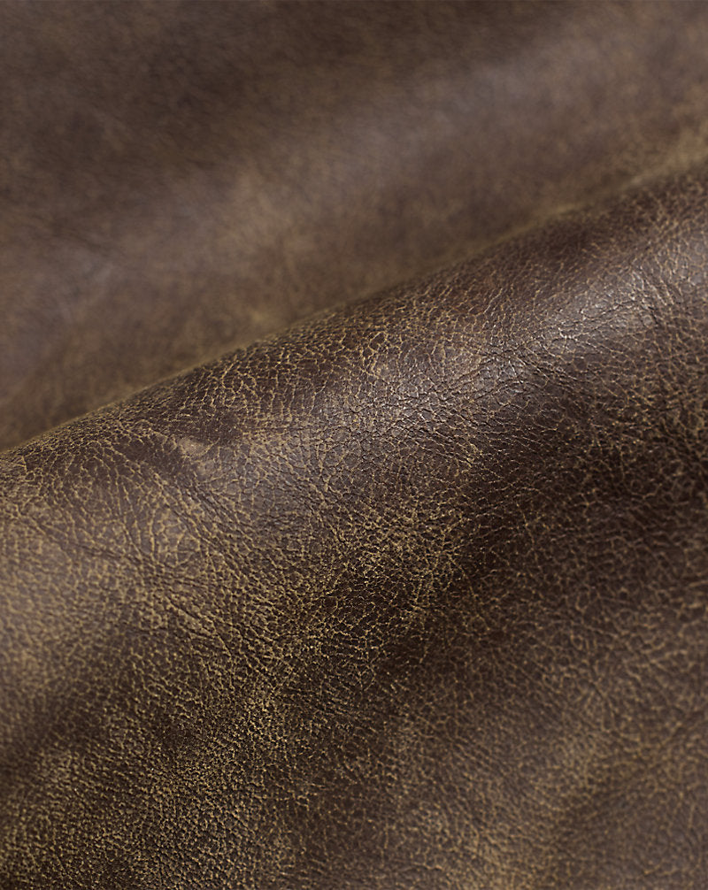 Hand-Distressed Leather Overshirt Black Over Brown