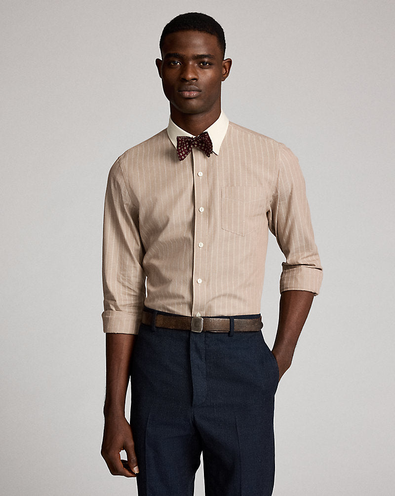 Slim Fit Striped Dobby Shirt Rust Multi