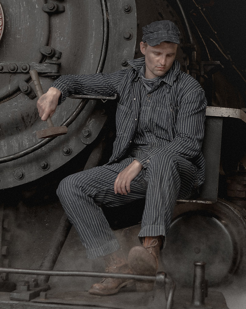 Indigo-Dot-Stripe-Twill-Overall Indigowaschung