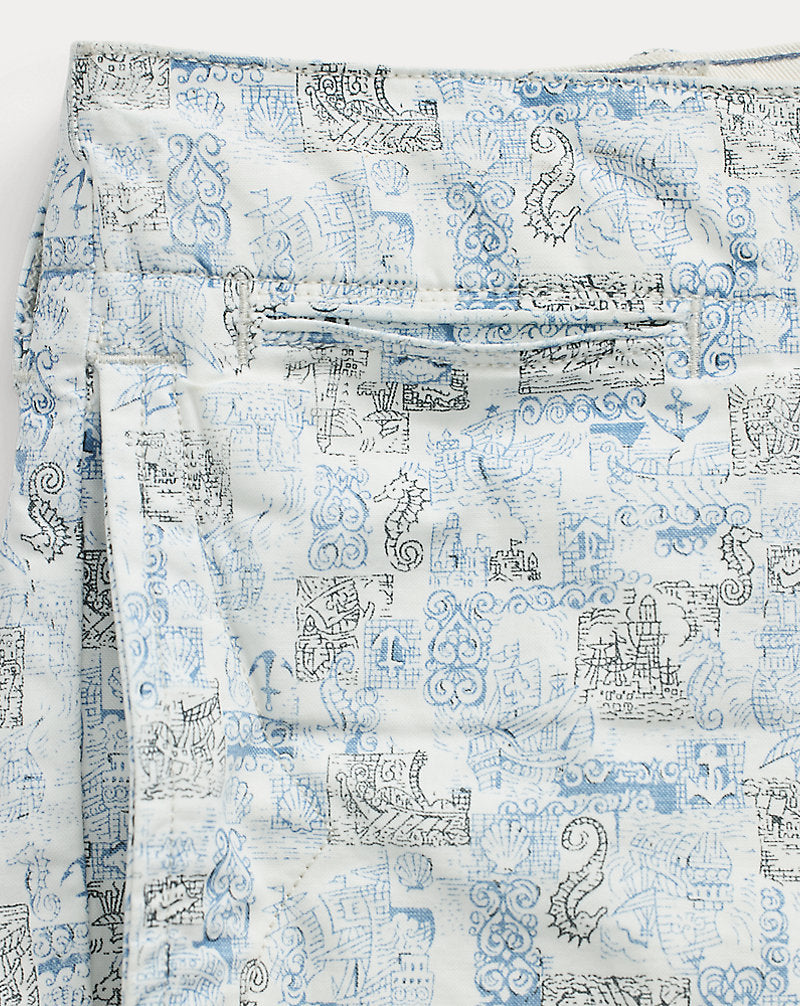 Marine-Print Oxford-Offiziershemd kurz Crème Multi
