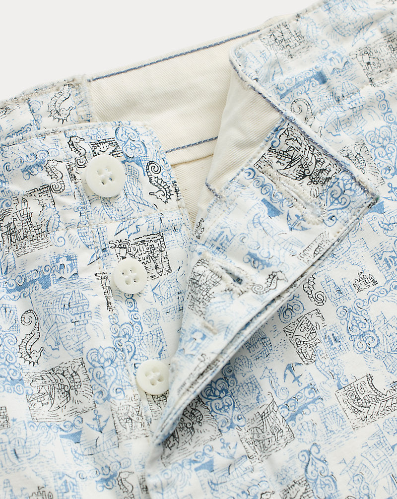 Marine-Print Oxford-Offiziershemd kurz Crème Multi
