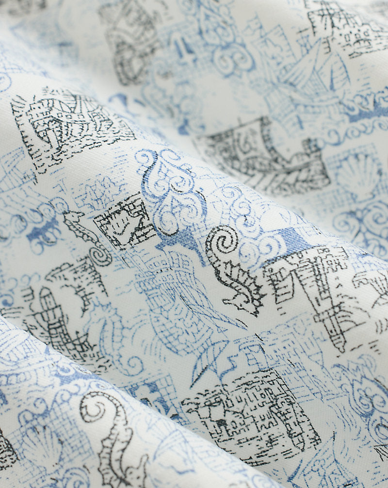 Marine-Print Oxford-Offiziershemd kurz Crème Multi