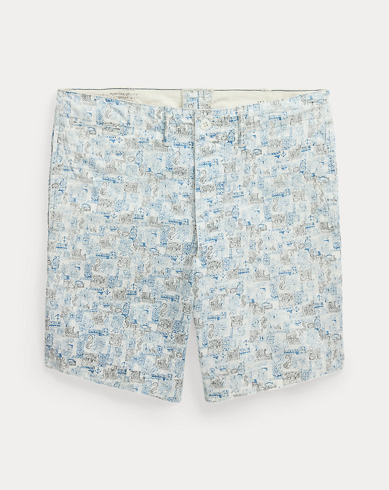 Marine-Print Oxford-Offiziershemd kurz Crème Multi
