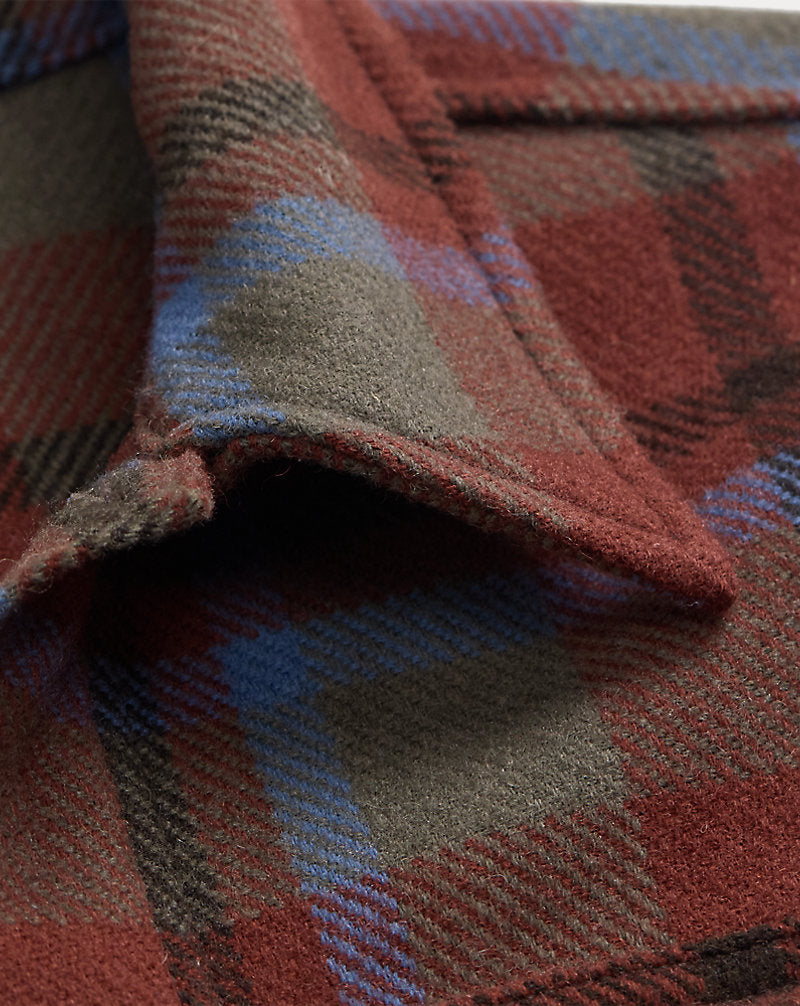 Plaid Wool Twill Shirt Jacket Maroon Plaid
