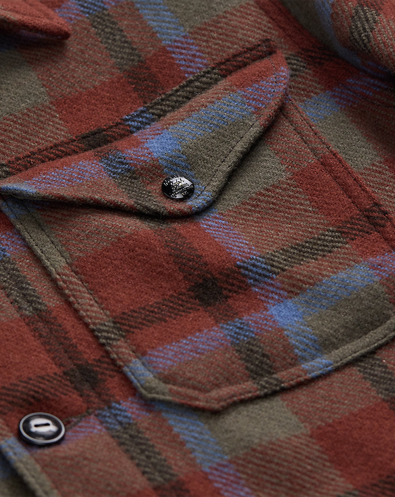 Plaid Wool Twill Shirt Jacket Maroon Plaid
