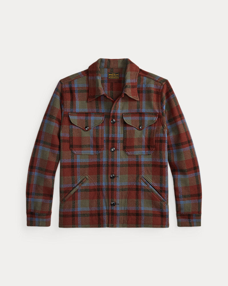 Plaid Wool Twill Shirt Jacket Maroon Plaid