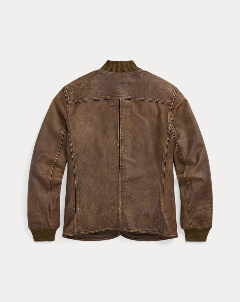 Leather Car Coat Vintage Brown