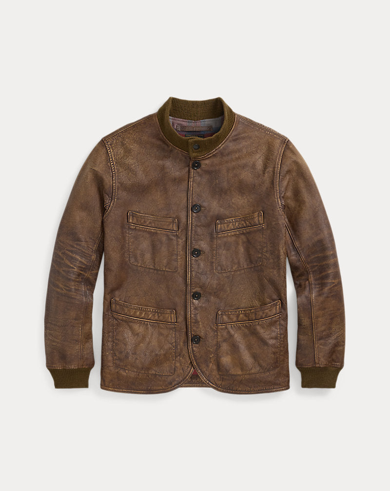 Leather Car Coat Vintage Brown