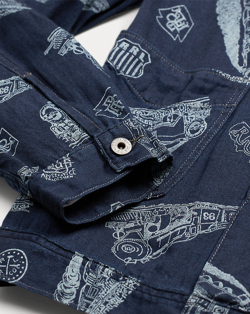 Indigo Railroad-Print Twill Jacket Indigo/White