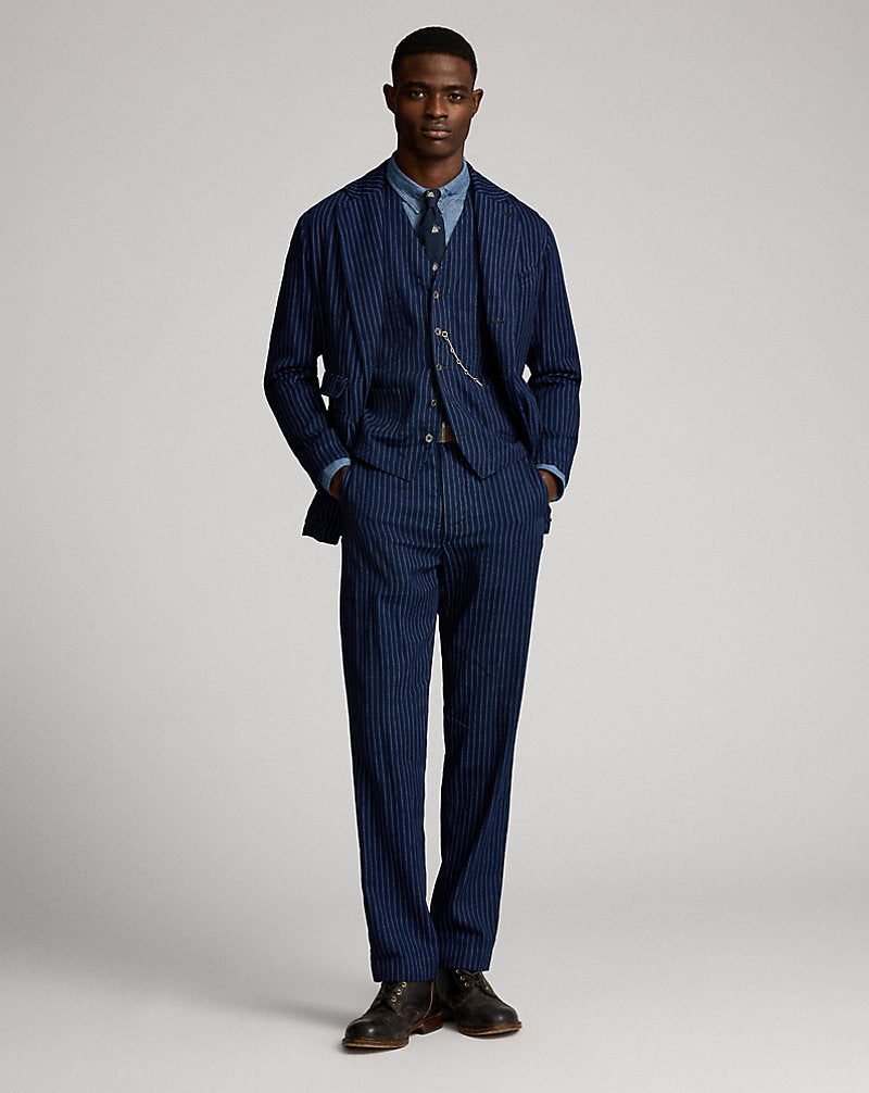 Indigo Twill Waistcoat Indigo/White