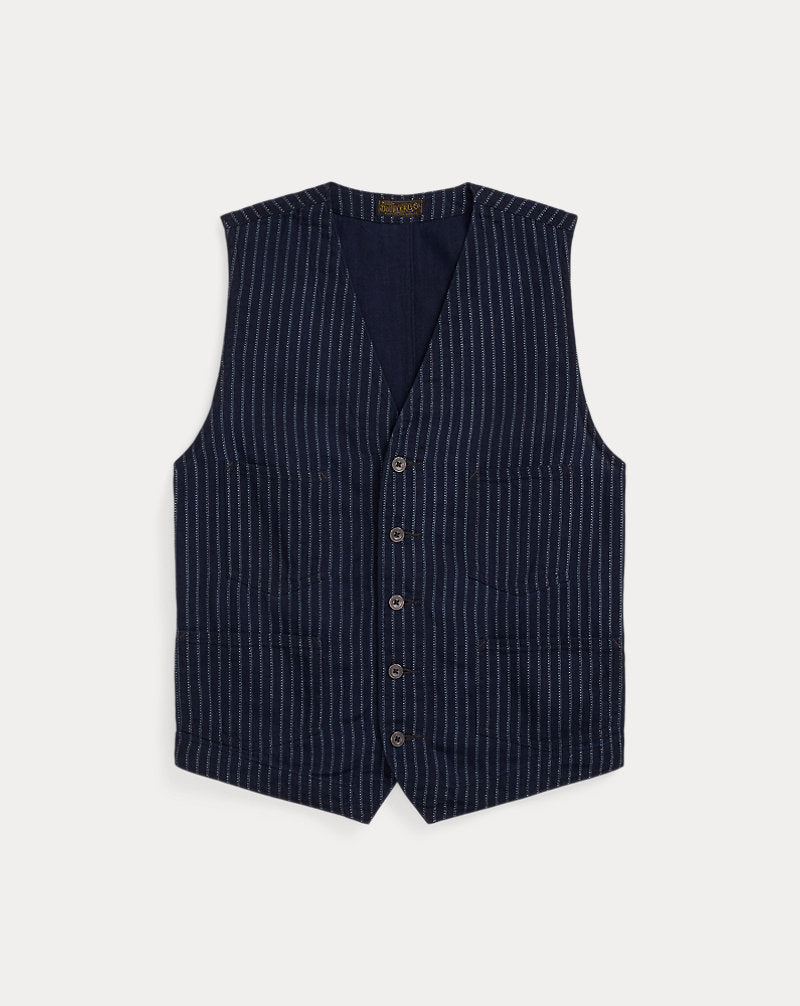 Indigo Twill Waistcoat Indigo/White