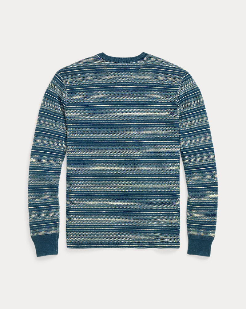 Indigo Striped Jacquard Henley Shirt Indigo Multi
