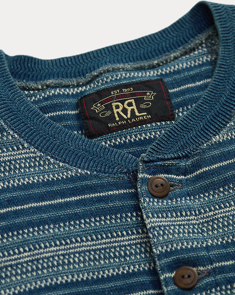 Indigo Striped Jacquard Henley Shirt Indigo Multi