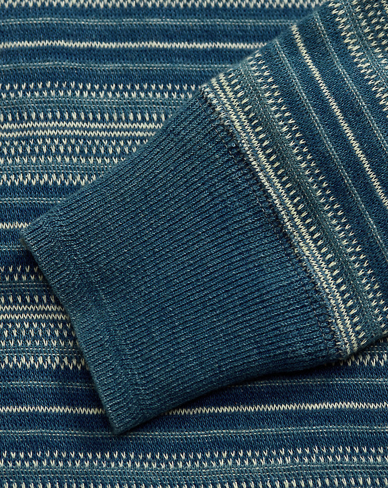 Indigo Striped Jacquard Henley Shirt Indigo Multi