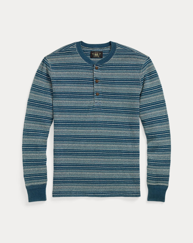 Indigo Striped Jacquard Henley Shirt Indigo Multi