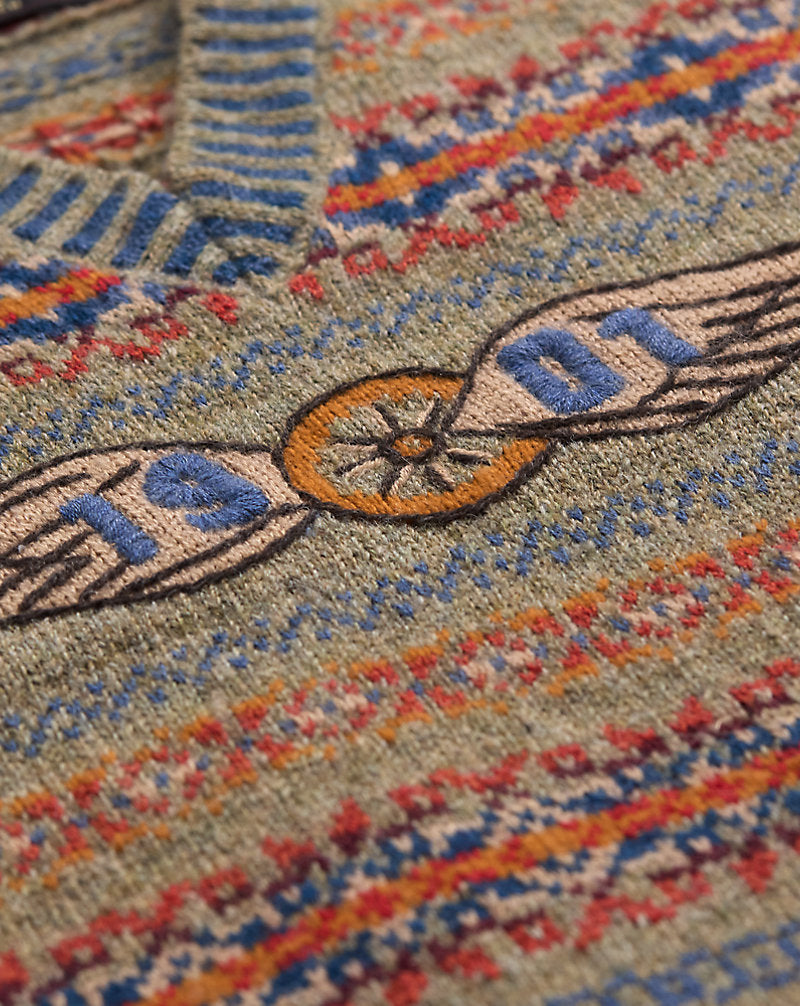 Hand-Embroidered Fair Isle Sweater Orange Multi