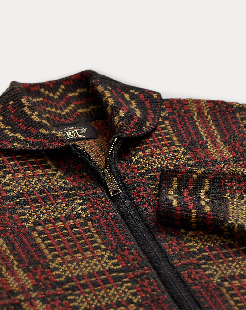 Wool Jacquard Full-Zip Cardigan Red Multi
