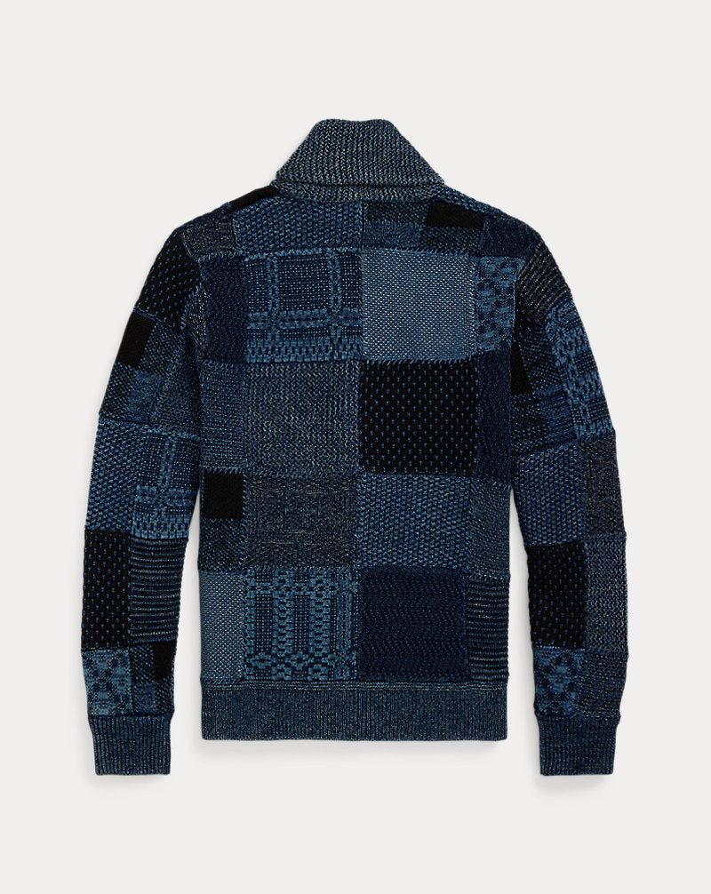Indigo Patchwork Cotton-Linen Cardigan Indigo/Multi