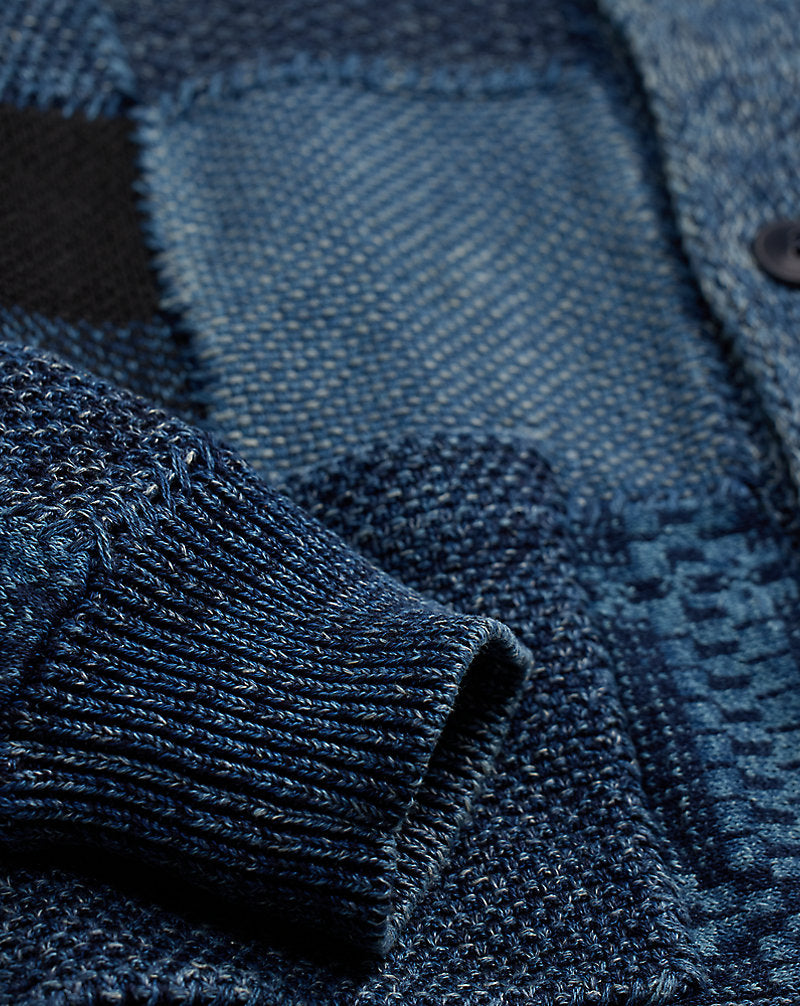 Indigo Patchwork Cotton-Linen Cardigan Indigo/Multi
