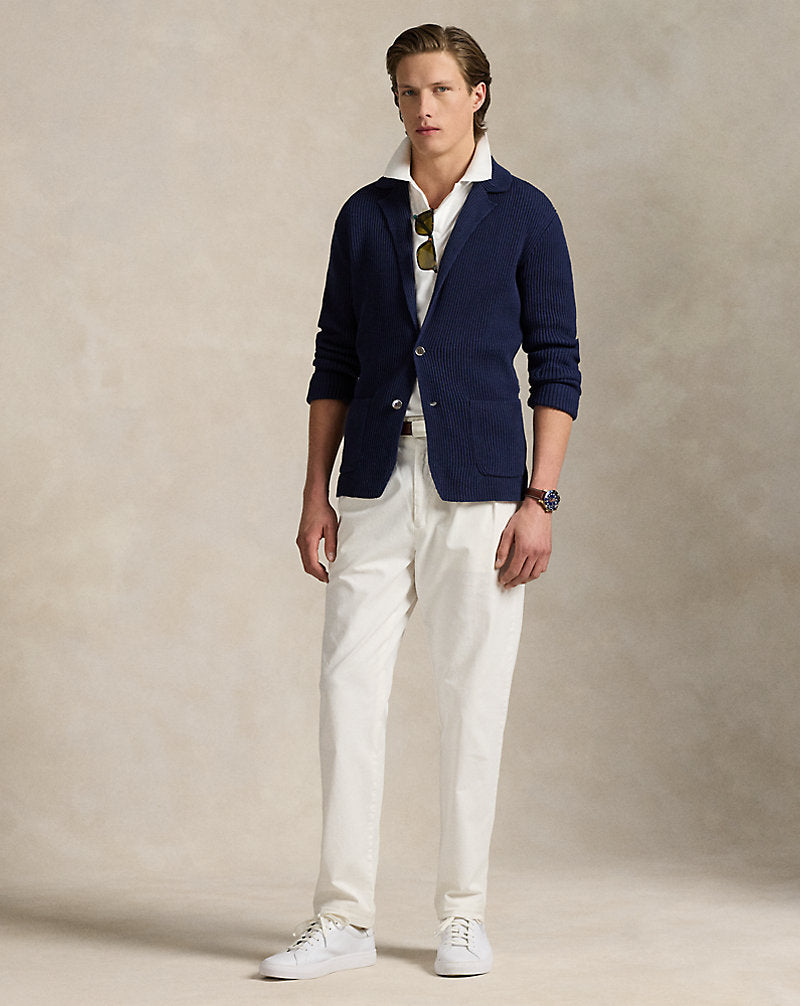 Mesh-Knit Cotton-Blend Blazer Cardigan Refined Navy