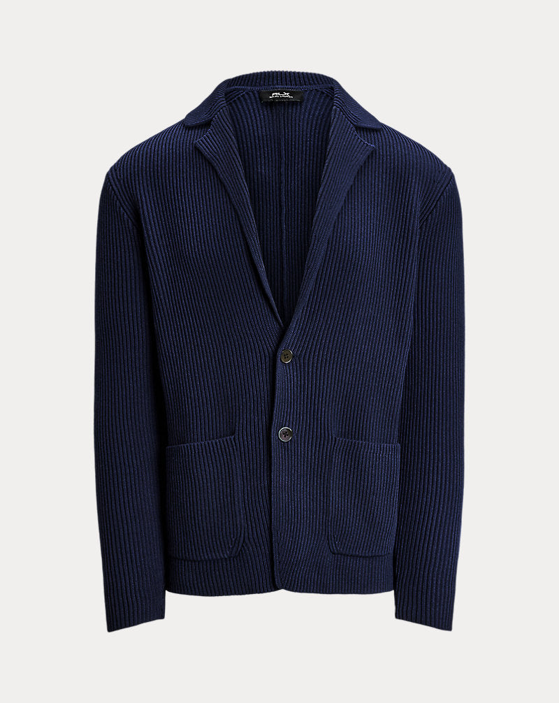 Mesh-Knit Cotton-Blend Blazer Cardigan Refined Navy