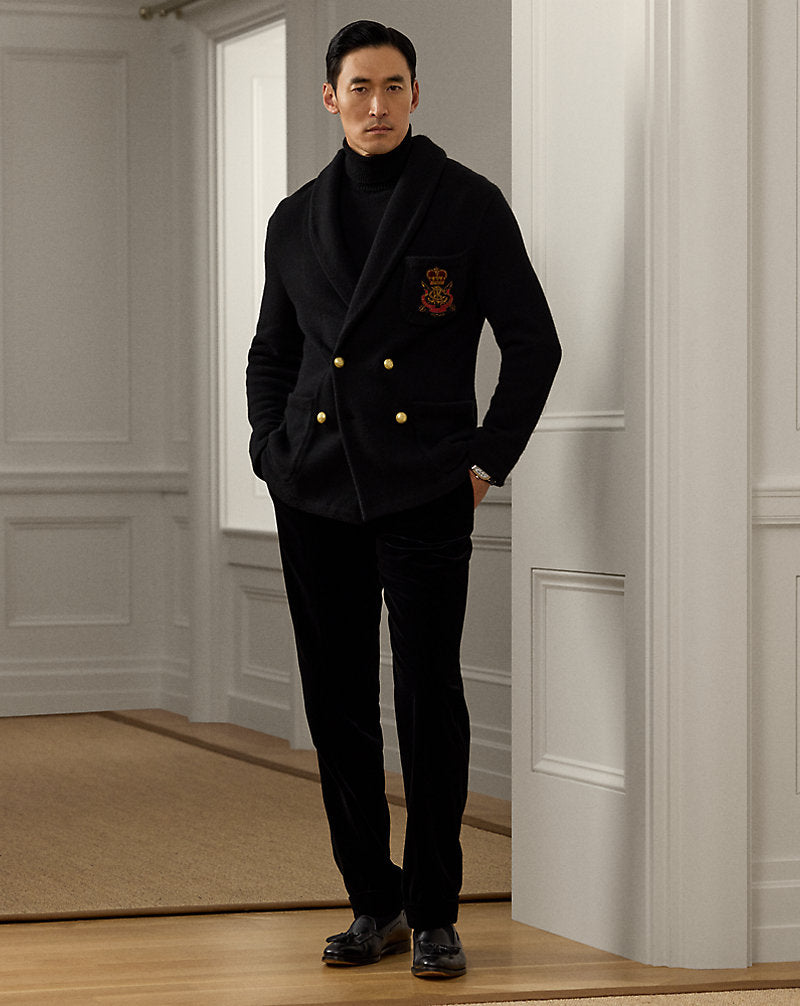 Bullion-Patch Cashmere Blazer Cardigan Classic Black W/ Crest