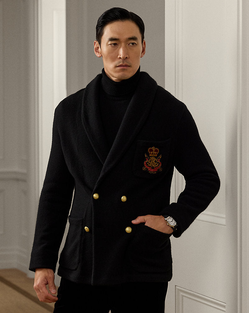 Bullion-Patch Cashmere Blazer Cardigan Classic Black W/ Crest