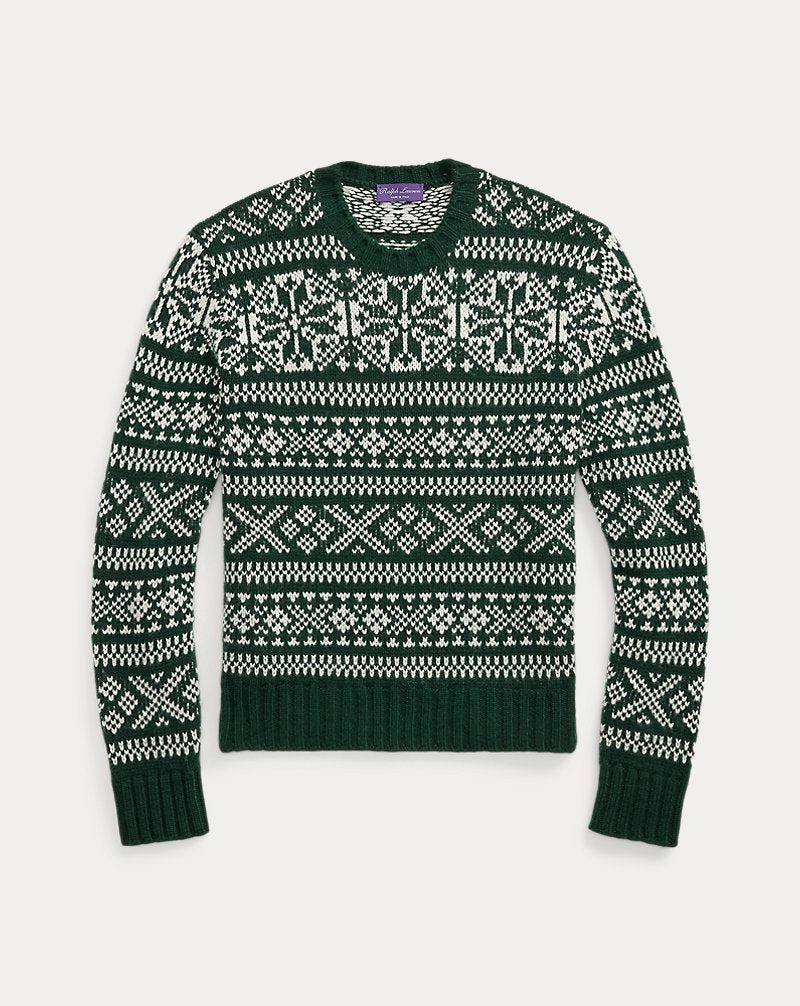 Snowflake-Patterned Cashmere Sweater Pine Grove W/ Lux Cream
