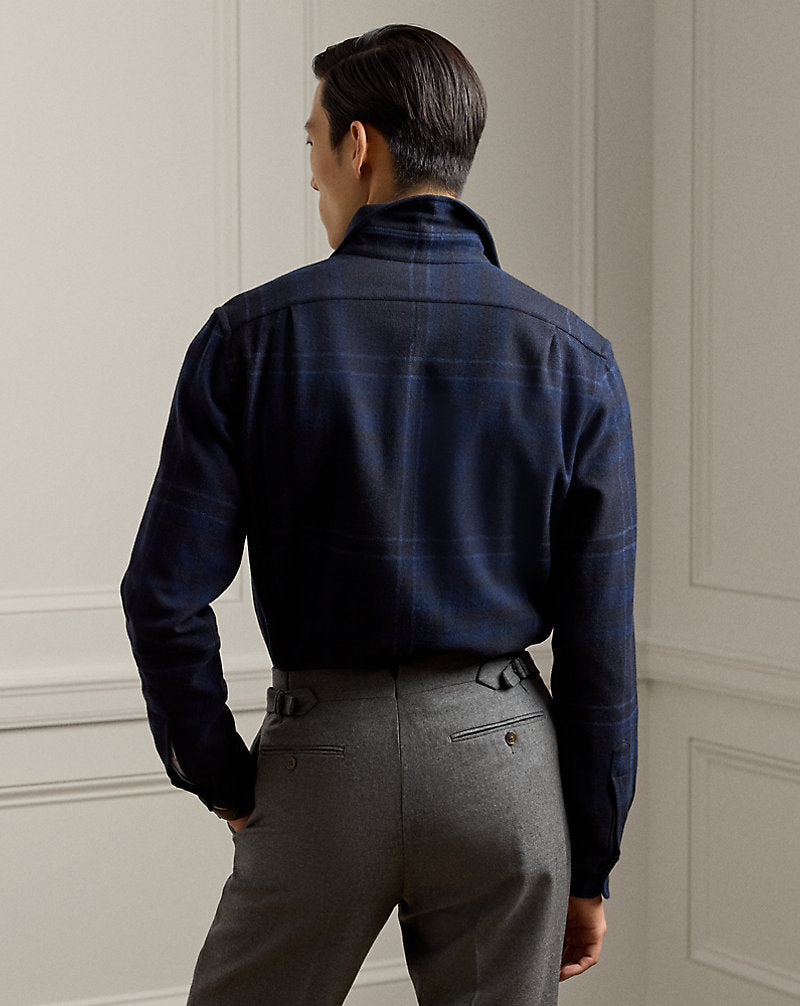 Plaid Wool-Blend Shirt Navy