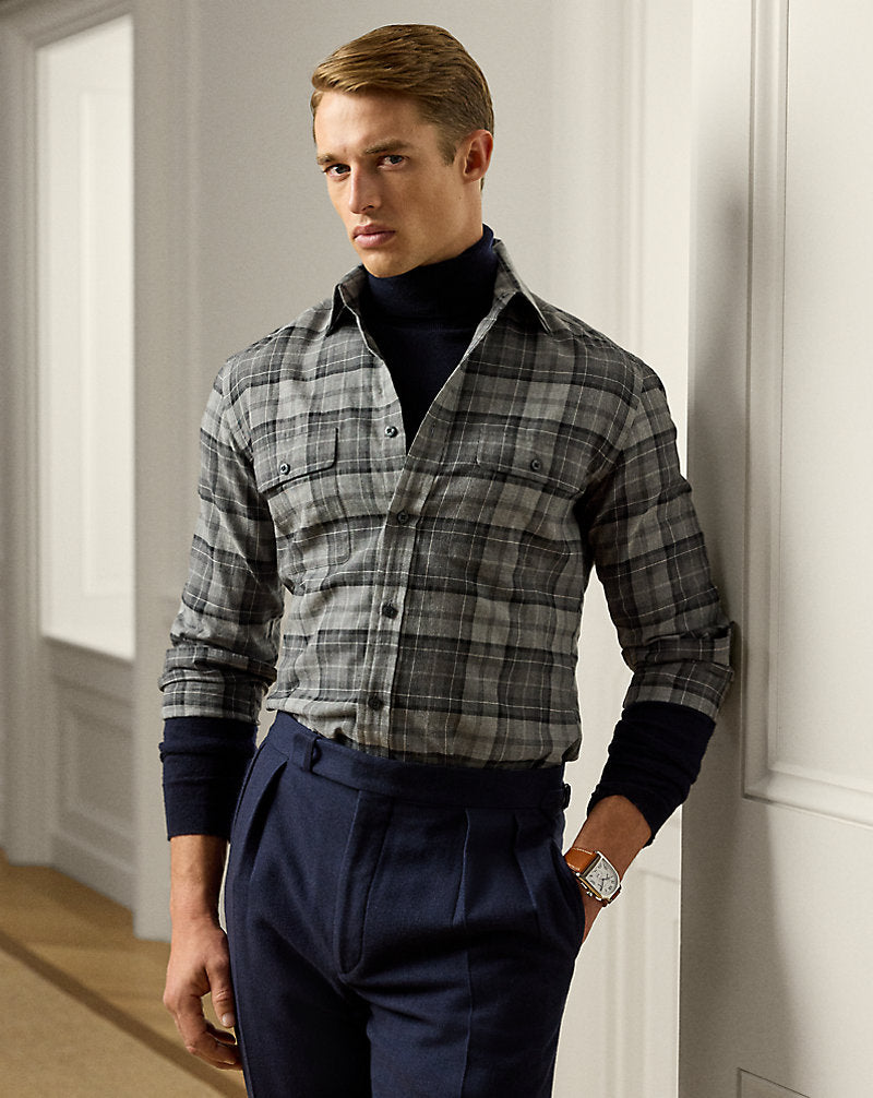 Plaid Twill Shirt Grey Melange