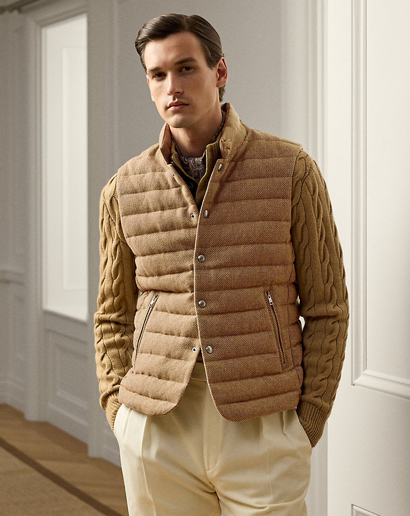 Quilted Tweed Down Gilet Tan/Brown