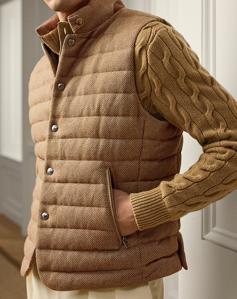 Quilted Tweed Down Gilet Tan/Brown
